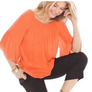 Chico's Womens 0 Size Small 4 Orange Off The Shoulder Boho Summer Blouse Top
